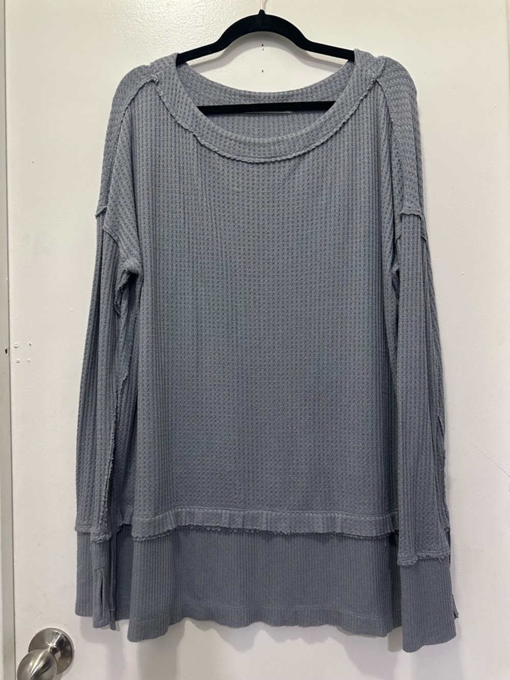 We The Free North Shore Thermal Waffle Tunic Gray Knit Top - Picture 4 of 8